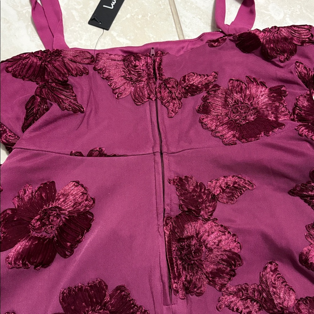 Lulus Truly Inspiring Plum Mesh Floral Applique Tie-strap Mini Dress Purple - Picture 5 of 6